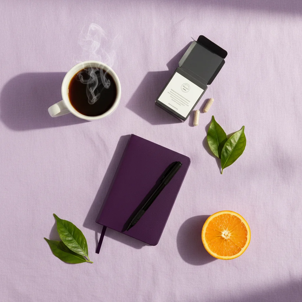 Plant-based morning wellness drink routine - Slim Coffee Booster flat lay